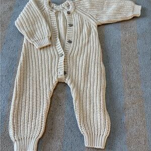 Quincy Mae Beige Chunky Knit Jumpsuit